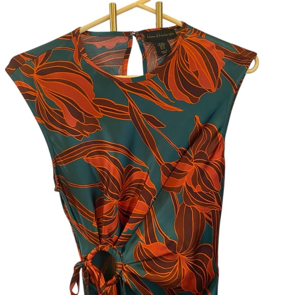 House of Harlow 1960 Revolve Ring Tie Satin Maxi Party Dress Fall Orange Green - Picture 3 of 12